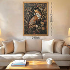 Framed 3D Textured Vintage Wall Art - Dark Academia Decor Hand Drawn Sandstone Fox Paintings with Botanical Florals, Aesthetic Wall Decor for Living Room Bedroom Home 24x36 inch