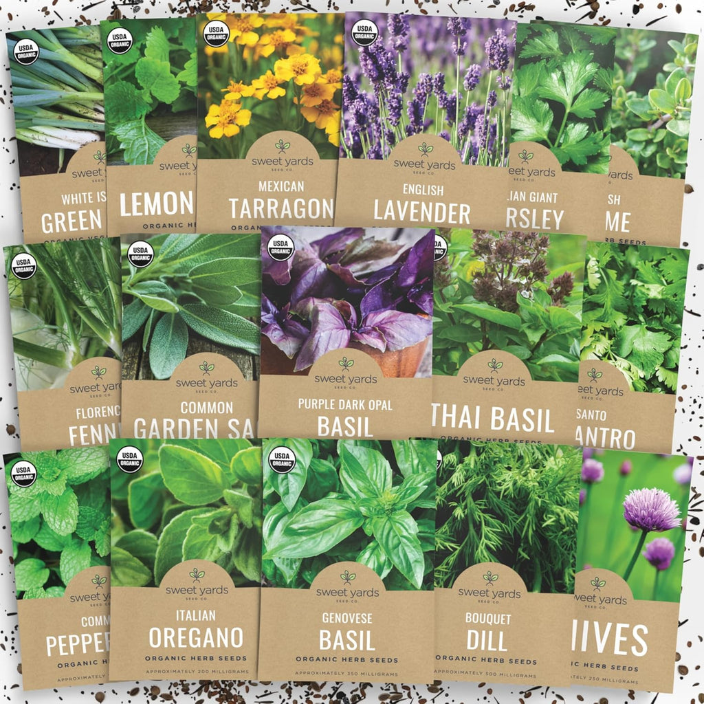 Organic Herb Seeds Variety Pack - 16 Individual Packs - 2025 Season - Basil, Cilantro, Dill, Thyme, Parsley and More! for Indoor & Outdoor Planting (Non-GMO, Certified Organic)