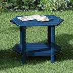 Small Outdoor Side Tables Modern 2-Tier Adirondack Table Rustic End Table HDPE Storage Shelf Industrial Corner Rectangle Coffee Table for Patio Garden Balcony Backyard Pool Farmhouse Home Blue