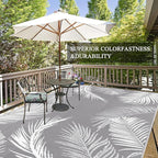 Pauwer Waterproof Outdoor Rug 9x12, Reversible Plastic Straw Patio Camping Rug, Indoor Outdoor RV Mat Carpet for Deck, Camper, Porch, Balcony, Backyard, Picnic, Leaf Grey