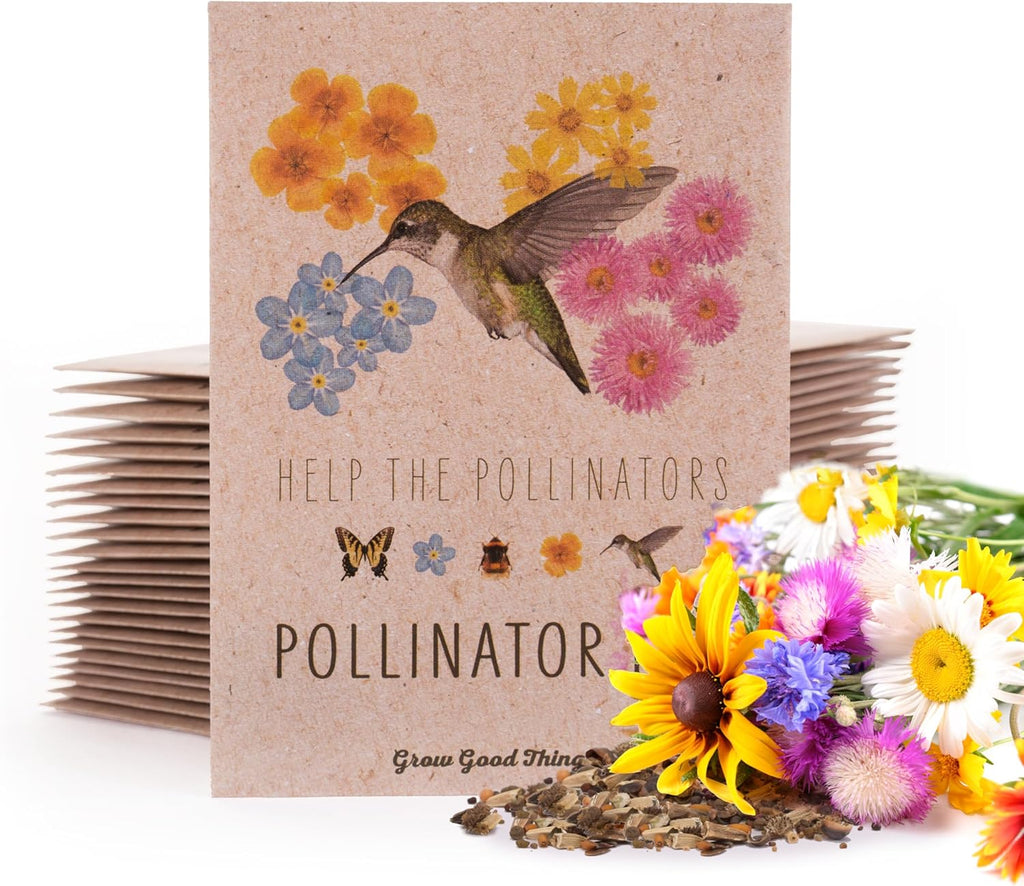 Bentley Wildflower Mix, Pre Filled Hummingbird Packets, 25 Annual Flower Packs, Perfect Eco-Friendly Gift for DIY Gardeners or New Homeowners, Non GMO Seeds