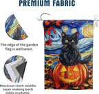 Stained Glass Black Cat Fall Garden Flag Halloween Pumpkin Yard Signs Autumn Sunflower Blue Sky Thanksgiving Banner for Outside 12x18 Double Sided Small Outdoor Decorative
