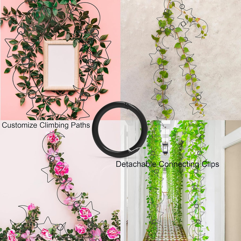 20 Pcs Chain Trellis for Climbing Plants, Plant Trellis Indoor and Outdoor, Garden Wall Trellis, Vine Support Plant Accessories for Monstera, Pothos, Ivy, Climbing Plants (Black Moon and Star)