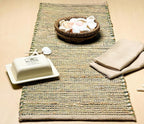 Chardin home Natural Jute Table Runner 13x36 Inch – Vintage Boho Rustic Table Decor – Handwoven Table Runner in Natural Jute and Green – Farmhouse Dining or Console Table Accent