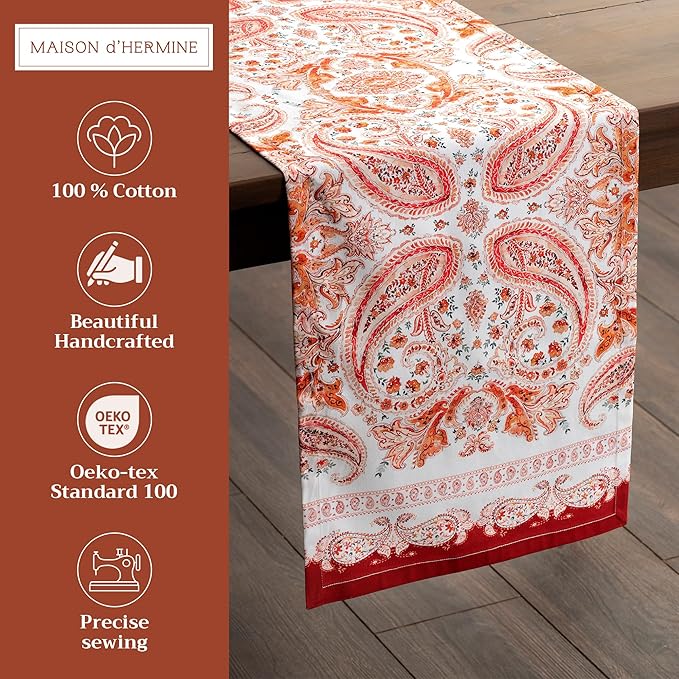 Maison d' Hermine Table Runner 100% Cotton Single Layer Table Runners 108 inches Long for Thanksgiving Christmas Decorations Home Kitchen Dining Party Wedding (Orient, 14.5" x 108")