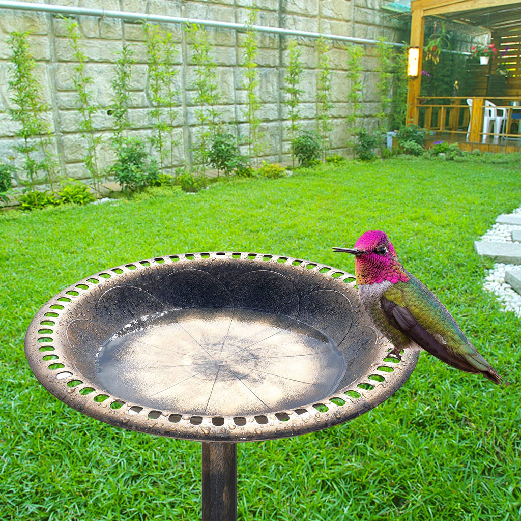 VINGLI Pedestal Bird Bath, Resin Birdbaths Weather Resistant, Bird Baths with Floral Accents & Vintage Finish, Garden Decor for Outdoor, Patio, Yard, Lawn (Copper)