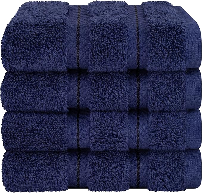 American Soft Linen Luxury Washcloths for Bathroom, 600 GSM 100% Cotton 4 Piece Turkish Wash Cloth Set, 13x13 in Soft Rags for Body and Face, Navy Blue Washcloths
