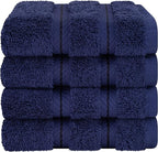 American Soft Linen Luxury Washcloths for Bathroom, 600 GSM 100% Cotton 4 Piece Turkish Wash Cloth Set, 13x13 in Soft Rags for Body and Face, Navy Blue Washcloths