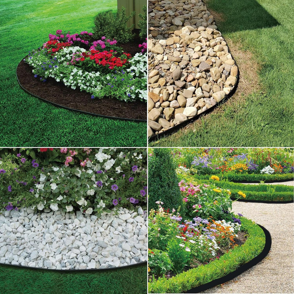 Landscape Edging 33FT, Garden Edging (4IN High) with 30pcs Spikes, Plastic Lawn Edging Flexible for Garden Flower Beds Tree Surrounds Yard Pathway, Black