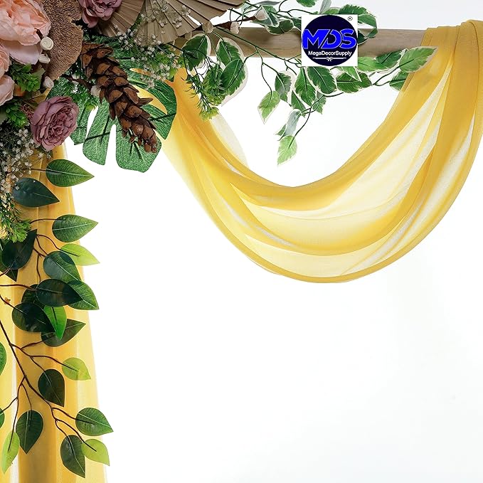 MDS Halloween Chiffon Draping Fabric - 1 Panel, 30" Wide x 40ft Long - Sheer Spooky Arbor & Canopy Drapery for Haunted House Backdrops, Party Ceilings, DIY Costumes & Themed Events - Gold