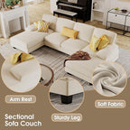 Furmax Sectional Couches for Living Room, U-Shaped Sofa Couch with Linen Fabric, 4 Seat Sofa Set with Double Chaise for Apartment (Fabric, White)