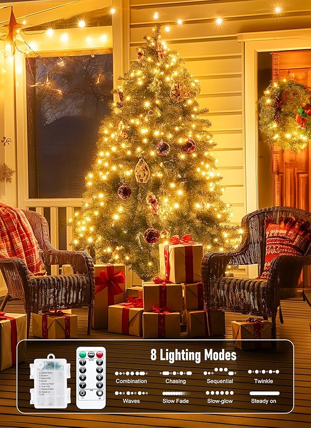 Minetom Fairy Lights Battery Operated with Remote, 66Ft 200 LED Waterproof String Lights Indoor Outdoor, Starry Twinkle Light for Christmas Home Bedroom Wedding DIY Centerpiece Decor