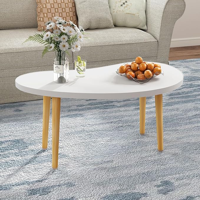 Mango Coffee Table Low Table with 4 Solid Wood Sturdy Legs, Floor Table Desk for Sitting on The Floor, Storage and Living Room Furniture (White)