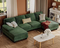 Furmax Sectional Couches for Living Room, U-Shaped Sofa Couch with Linen Fabric, 4 Seat Sofa Set with Double Chaise for Apartment (Fabric, Green)