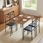 VECELO Kitchen Dining Room Table Set with 4 Chairs for Small Space, Apartment,Metal Steel Frame
