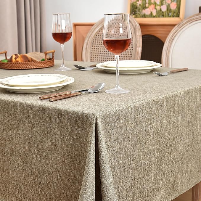 Fitable Faux Linen Tablecloths 2 Pack, Faux Burlap Fabric Table Clothes for Rectangle Tables, Rustic Holiday Table Covers for Kitchen Dining, Party, Farmhouse (Khaki, 54 x 78 Inch)