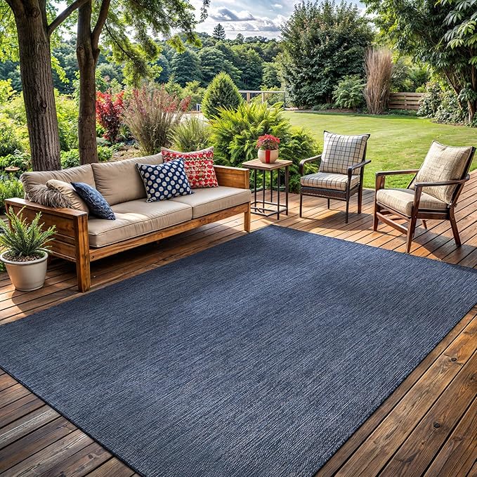 Washable Indoor Outdoor Rug 10x14 Weather Resistant Area Rugs Modern Solid for Porch Deck Balcony Backyard Patio Outside Carpet (10 X 14 Azure Blue)