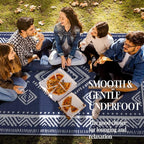 OMERAI Reversible Waterproof Outdoor Rug for Backyard,Plastic Textured Resistant Outdoors Rugs,Portable Washable Easy Cleaning Foldable Camping Beach Carpet for Patio Courtyard, 6'x9' Blue & White