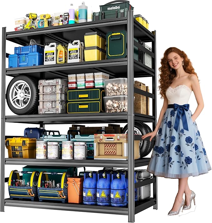 78" H Metal Garage Shelving Heavy Duty 3,500LBS Adjustable Storage Shelves Unit 5 Tier Garage Storage Shelves Utility Storage Rack Shelf for Basement, Commercial, Warehouse, Industrial, Black