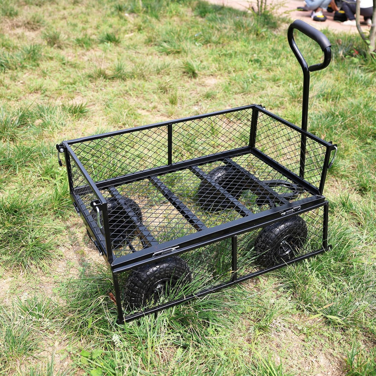 Wagon With Removable Sides for Farms, Warehouses - Garden Dump Cart With Air Wheels (Black) - Essential for Your Dream Garden