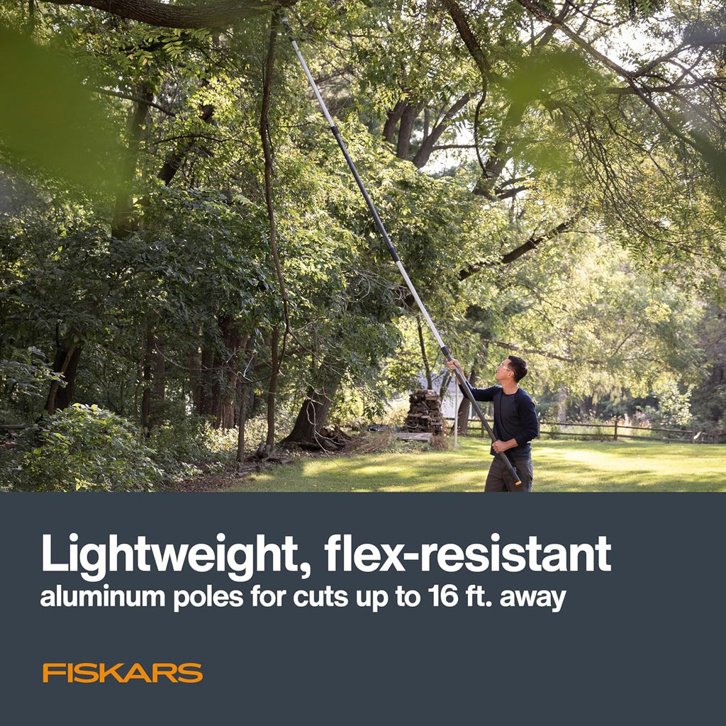 Fiskars XtendControl Extendable Tree Pruner (16 ft), Adjustable Branch Trimmer with 15" X3 Double-Hooked Saw, 4-8 ft Extension Pole, and Secure Locking System for Precision Cutting