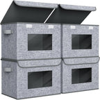 Univivi Fabric Foldable Storage Boxes [4-Pack] Large Collapsible Stackable Storage Bins with Lids, Closet Organizers and Storage Cube Basket for Home, Office, Bedroom (Grey, 17'' x 12'' x 12")