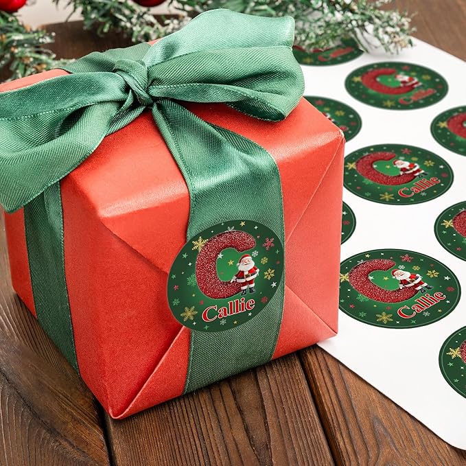 Personalized Christmas Stickers - Custom Name Waterproof Christmas Gift Tags for Gift Box Xmas Holiday Decorations Party Favors - 30 Stickers (Santa Claus Initial)