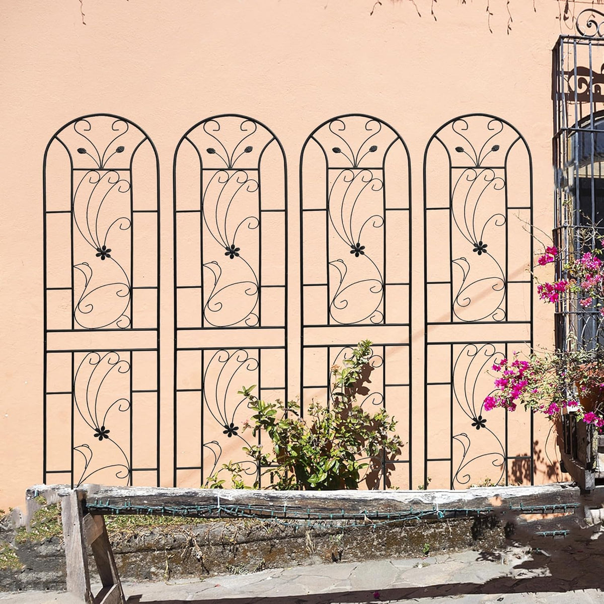 Garden Trellises, 4 Pack Black Metal Coated Rustproof Trellis for Climbing Plants Outdoor, Roses, Vines, Flowers, and Vegetables-86.7" x 19.7"