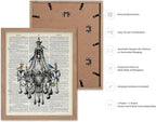 Poster Master Dictionary Art Poster - Antique Chandelier Print - Bird Art - Baroque Art - Gift for Men & Women - Chic Decor for Living Room, Dining Room, Bedroom or Kitchen, 16x20 Beige Framed