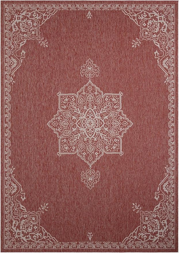 Unique Loom Outdoor Traditional Collection Area Rug - Antique (10' x 14' 1" Rectangle Rust Red/Ivory)