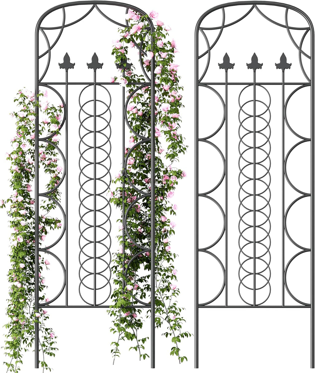 Idzo 71 in. Decorative Metal Trellis for Climbing Plants Outdoor, Heavy-Duty Steel Garden Trellis with Durable Powder Coating, Black