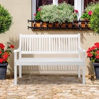 VINGLI 50" Outdoor Wood Bench, Weatehr Resistant Wooden Garden Patio Bench with Comfortable Backrest & Curved Armrest, 800lb Capacity Loveseat for Front Porch Park Yard Deck (White, Dense Slatted)