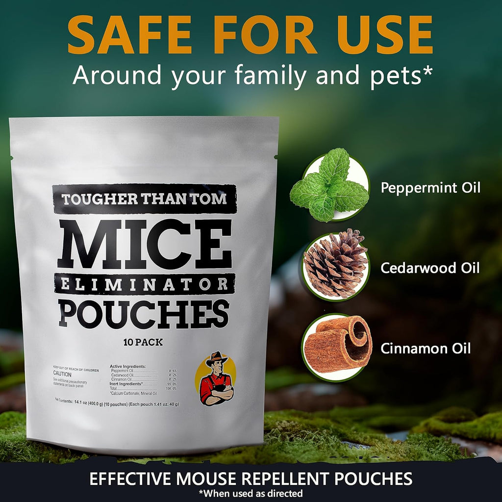 All-Natural Mice Repellent Pouches – Harmless Peppermint Essential Oil Mouse Deterrent - Keep Mice Out of Your Home and Your Family Safe - by Tougher Than Tom