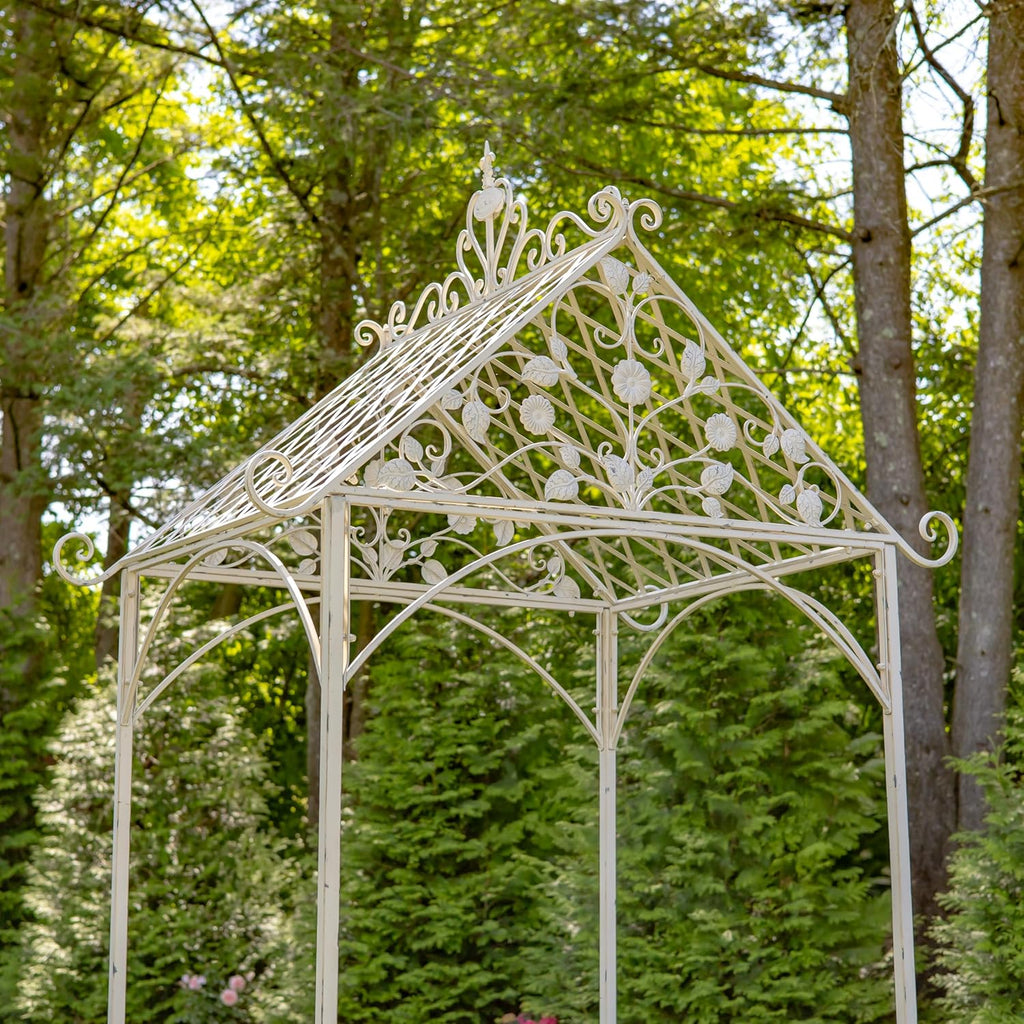 9.5ft T Iron Garden Arch with Embellished Trellis London 1820" (Antique White)