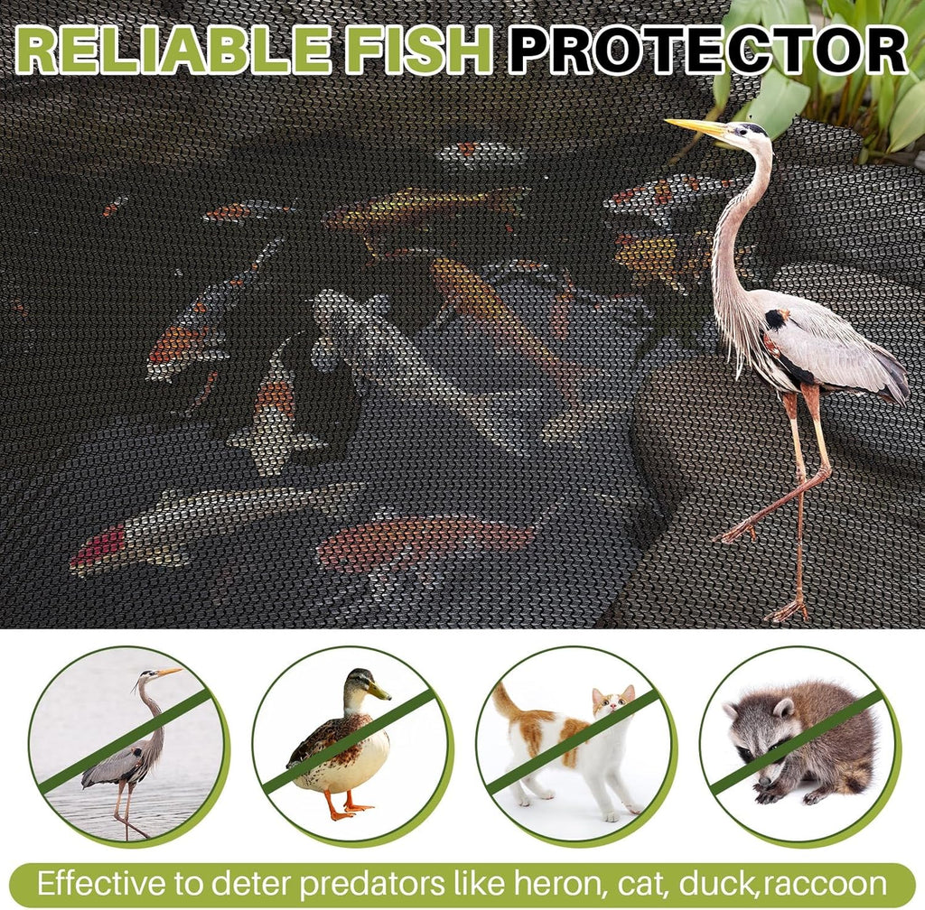 Koi Pond Netting Kit 19.7x19.7ft, Heavy-Duty Pe, Bird Deer Fence Netting, Durable Net Cover for Leaves, Protect Fish from Blue Heron Bird, Cat & Predator, Stakes & Ties Included