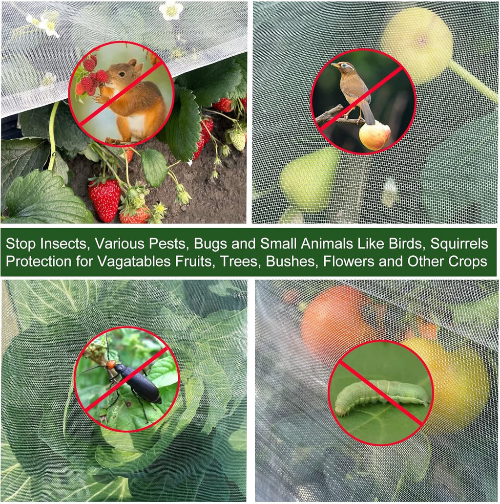 Garden Netting 10x33Ft, Ultra Fine Plant Cover, Insect Netting Barrier Mesh for Plants Vegetables Fruits Flower, Row Covers Raised Bed Protection Net, Birds Animals Screen