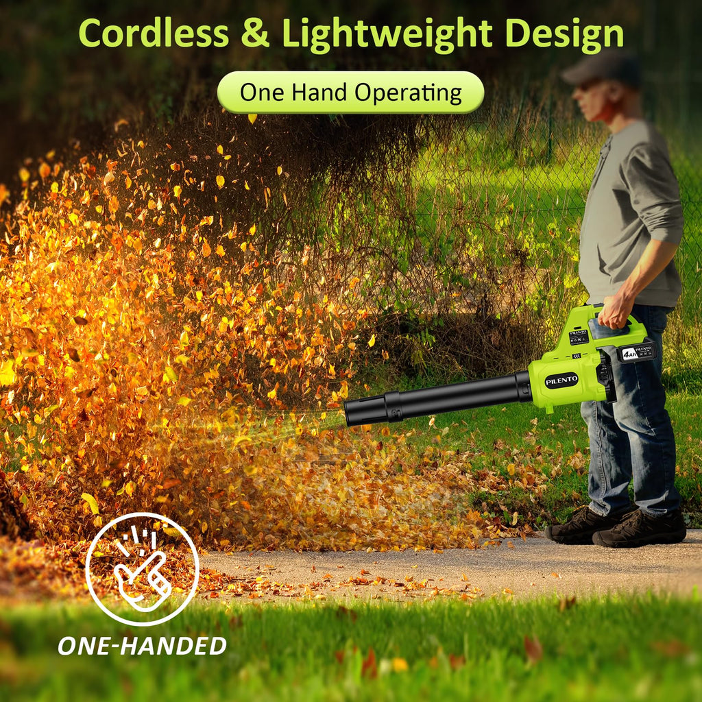 Cordless Leaf Blower with 2 x 4.0Ah Batteries and Fast Charger, 20V Lightweight Handheld Electric Blower, 3-Speed Battery Powered Blower for Patio, Driveway, Lawn Care, Dry Leaves and Light Debris