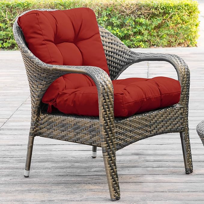 QILLOWAY Outdoor Chair Cushion for Patio Furniture, Waterproof Patio Cushions Set of 2 with Ties, Fade Resistant Replacement Pads for Outdoor Rocking Chairs,Red