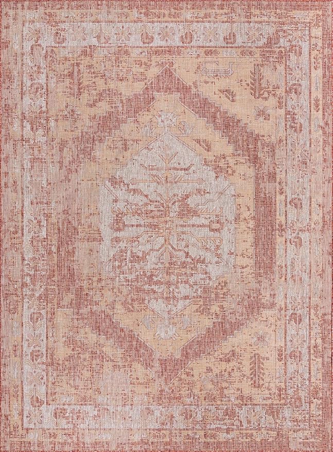 Unique Loom Outdoor Traditional Collection Area Rug - Valeria (9' x 12' Rectangle, Rust Red/ Ivory)