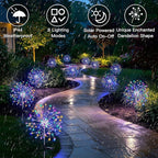 suddus Solar Garden Lights Outdoor Waterproof, Upgrade 2 Pack 150LED Solar Firework Lights, 8 Modes Starburst Fairy Light for Front Yard, Driveway, Bushes, Patio Christmas Decor (Multicolor)