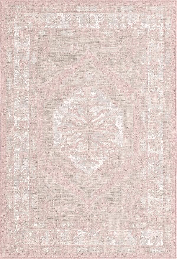 Unique Loom Outdoor Traditional Collection Area Rug - Valeria (4' 1" x 6' 1" Rectangle, Pink/ Ivory)