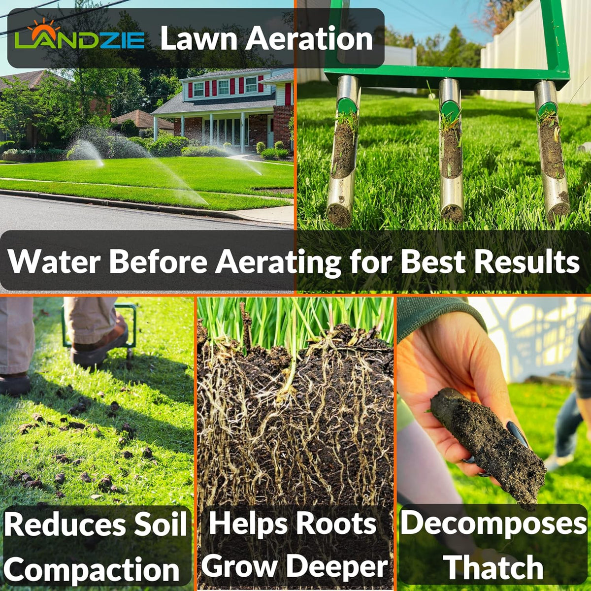 LANDZIE Lawn Aerator Replacement Tines - Set of 3 Hollow Tines for Aerator Lawn Tool - 3 Heavy Duty Stainless Steel Manual Lawn Aerator Add-on Hollow Tines for Compacted Soil - Manual Hand Coring Tool