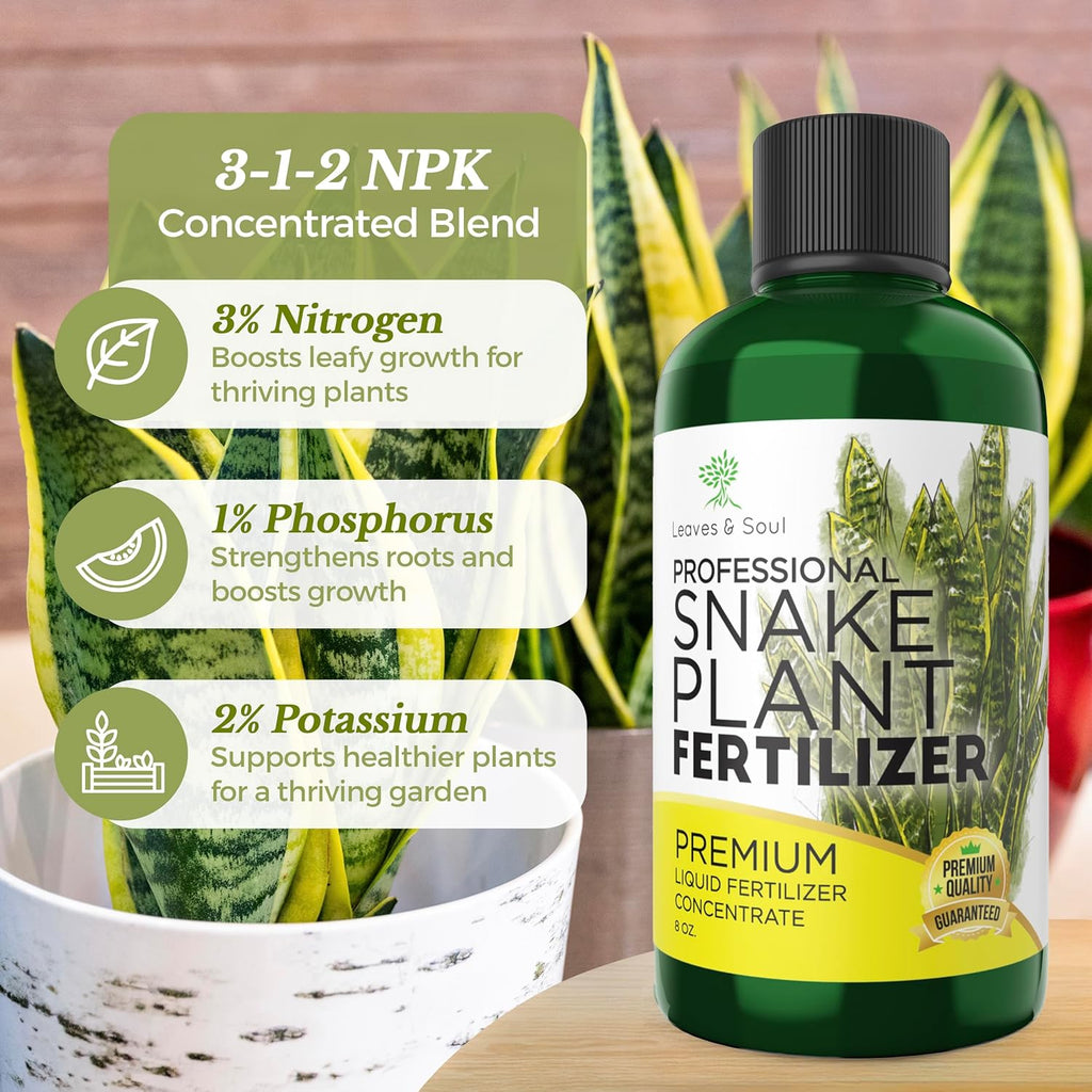 Professional Liquid Snake Plant Fertilizer | 3-1-2 Concentrate for Plants and Flowers | Multi-Purpose Blend & Gardening Supplies | 8 oz Bottle