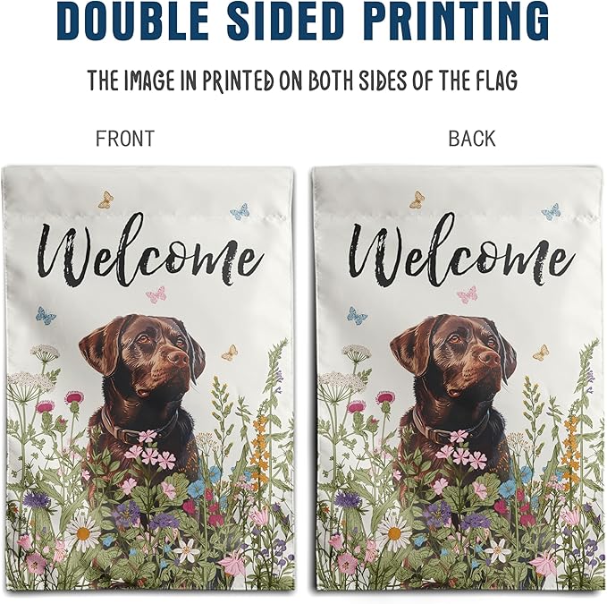 Spring Summer Garden Flag Floral Chocolate Lab Yard Flag Flower Labrador Dog Garden Flags for Outside Small Outdoor Welcome Flags 12x18 Double Sided