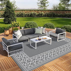 GENIMO Outdoor Rug Waterproof Area 10'x14' for Patio, Foldable Reversible Plastic Straw Carpet for Travel Trailers, Outside Mat for Rv, Deck, Picnic, Porch, Camper, Balcony, Beach, Grey & White