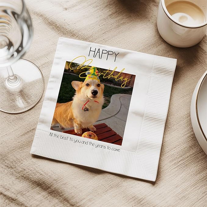 Luxury Personalized Napkins With Picture, Custom Cocktail Napkins, Birthday Party Napkin, Custom Photo Napkin with Text, Beverage Luncheon Cocktail Paper, Birthday Party Decor