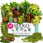 SEEKO Succulents Artificial Plants (28 Pack) - Artificial Succulents Unpotted - Premium Faux Plants - Fake Succulent for Craft - Small Plastic Assortment for Party, Cake, Garden, Home & Outdoor Decor