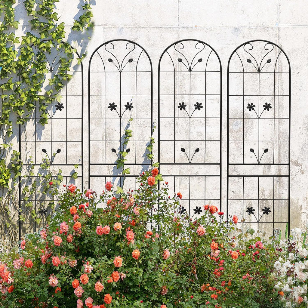 4 Pack Metal Garden Trellis 86.7" Tall Outdoor Climbing Plant Support for Roses, Flowers, Rustproof Durable Black Galvanized Tube, Lawn Garden Fence Decor Screen (4, Daisy-86.7" H)