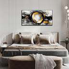 SIXTTART Abstract Circle Wall Art for Living Room - Black White and Gold Modern Canvas Wall Art for Office - Modern Framed Wall Art for Bedroom Size 20" x 40"
