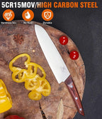 5PCS Professional Kitchen Chef Knife Set with Blade Guards, Wood Handle High Carbon Steel, Sharp for Meat Cutting Home Cooking Gifts for Men Women